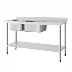 Vogue RVS spoeltafel met dubbele spoelbak links 150x60cm