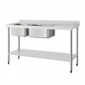 Vogue RVS spoeltafel met dubbele spoelbak links 150x60cm