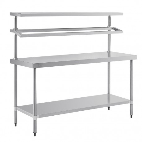Vogue RVS werktafel met wandplanken groot - Zilver
