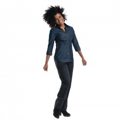 Chaud Devant Blue Denim Stretch dames blouse met 3kwart mouw - Maat XS