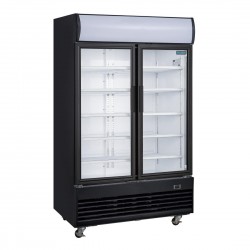 Polar G-serie displaykoeling rechtopstaand met scharnierdeuren lichtbak zwart 950L