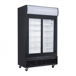 Polar G-Series Verticale Display Koeling met Schuifdeuren en Lichtbak 950L - Zwart