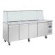 Polar U-serie vierdeurs saladette met vierkant kuchscherm - RVS werkbank Zilver