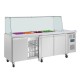 Polar U-serie vierdeurs saladette met vierkant kuchscherm - RVS werkbank Zilver