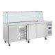 Polar U-serie vierdeurs saladette met vierkant kuchscherm - RVS werkbank Zilver