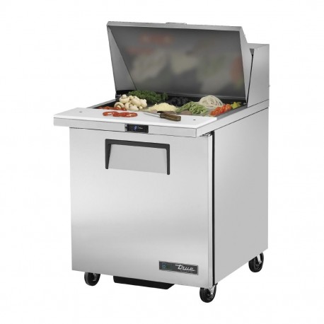True Enkeldeurs Gekoelde Werktafel TSSU-27-12M-C-HC | RVS Prepareer Counter met 12x GN 1/6 Bakken