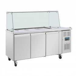 Polar U-serie Driedeurs Saladette met Vierkant Kuchscherm – RVS Koelwerkbank