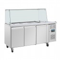 Polar U-serie Driedeurs Saladette met Vierkant Kuchscherm – RVS Koelwerkbank