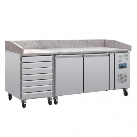 Polar U-serie Dubbele Deur Pizzacounter met Granieten Blad en Deegladen 290L