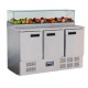 Polar G-serie 3-deurs pizza koelwerkbank met opzetvitrine 436L | RVS Prepareer Counter