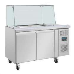 Polar U-serie Tweedeurs Saladette met Vierkant Kuchscherm - RVS Werkbank Zilver