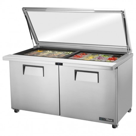 True TSSU-60-24M-B-ST-FGLID Saladewerkbank met Glazen Deksel – RVS Prepareer Counter 338L