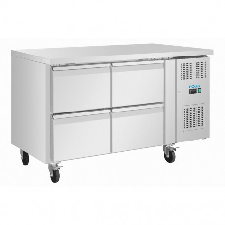 Polar U-serie RVS koelwerkbank met 4 laden, gastronorm 105L