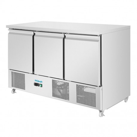 Polar U-serie geventileerde 3-deurs saladette RVS 400L Grijs
