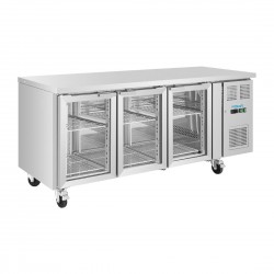 Polar U-serie 3-deurs koelwerkbank met glazen deuren RVS 465L