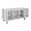 Polar U-serie 3-deurs koelwerkbank met glazen deuren RVS 465L