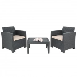 Bolero PP Fauteuil en Tafel Rieten Set Grijs – Kunststof Stoelen