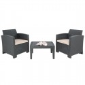 Bolero PP Fauteuil en Tafel Rieten Set Grijs – Kunststof Stoelen