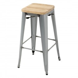 Bolero Bistro barkrukken met houten zitting, gegalvaniseerd staal (set van 4)