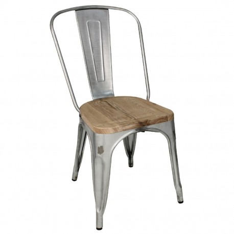 Bolero Bistro gegalvaniseerde stalen stoelen met houten zitting - set van 4