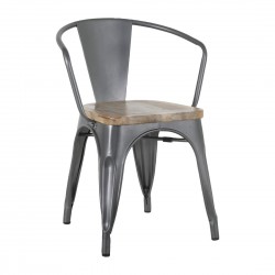 Bolero Bistro Curve armstoelen met houten zitting, donkergrijs (set van 4 stuks)