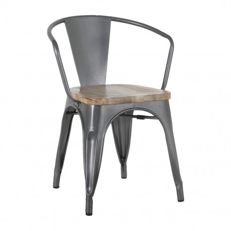 Bolero Bistro Curve armstoelen met houten zitting, donkergrijs (set van 4 stuks)