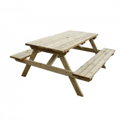 Rowlinson houten picknicktafel 150cm – bruin, voor 6 personen