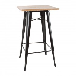 Bolero Bistro bartafel met houten blad zwart - staal & essenhout