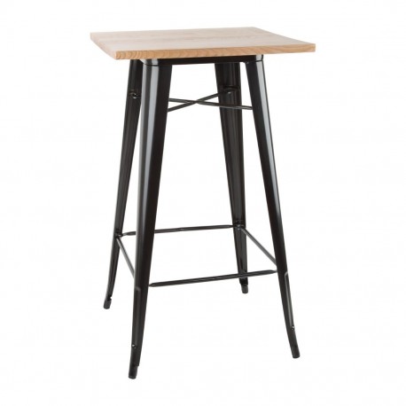 Bolero Bistro bartafel met houten blad zwart - staal & essenhout