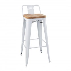 Bolero Bistro hoge kruk met rugleuning en houten zitkussen wit (4 stuks)