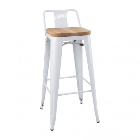 Bolero Bistro hoge kruk met rugleuning en houten zitkussen wit (4 stuks)