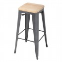Bolero Bistro hoge barkrukken met houten zitting - gun metal - set van 4