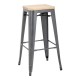 Bolero Bistro hoge barkrukken met houten zitting - gun metal - set van 4