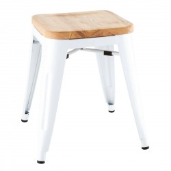 Bolero Bistro Lage Krukken met Houten Zitkussen Wit - Set van 4 Stuks