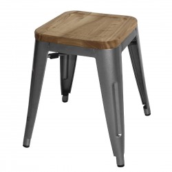 Bolero Bistro lage barkrukken met houten zitting, gunmetal - set van 4