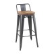 Bolero Bistro hoge barkrukken met rugleuning en houten zitting, Gun Metal (set van 4 stuks)