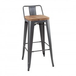 Bolero Bistro hoge barkrukken met rugleuning en houten zitting, Gun Metal (set van 4 stuks)