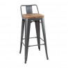 Bolero Bistro hoge barkrukken met rugleuning en houten zitting, Gun Metal (set van 4 stuks)
