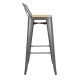 Bolero Bistro hoge barkrukken met rugleuning en houten zitting, Gun Metal (set van 4 stuks)