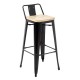 Bolero Bistro hoge barkrukken met rugleuning en houten zitting, Zwart (4 stuks)