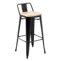Bolero Bistro hoge barkrukken met rugleuning en houten zitting, Zwart (4 stuks)