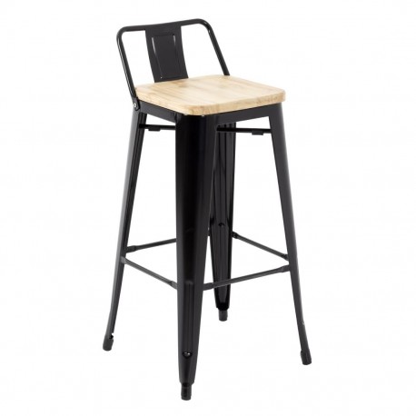 Bolero Bistro hoge barkrukken met rugleuning en houten zitting, Zwart (4 stuks)