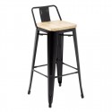 Bolero Bistro hoge barkrukken met rugleuning en houten zitting, Zwart (4 stuks)