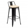 Bolero Bistro hoge barkrukken met rugleuning en houten zitting, Zwart (4 stuks)
