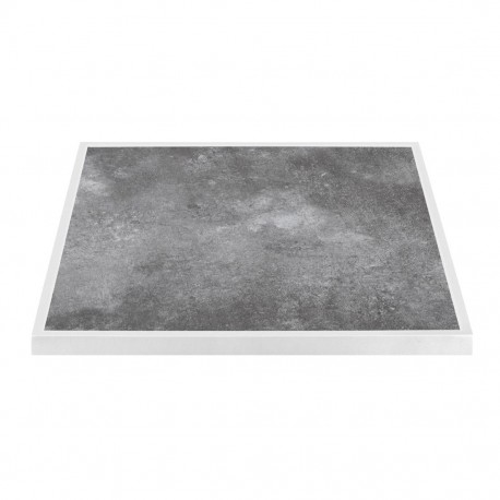 Bolero Tafelblad Van Gehard Glas Voor Buiten – Donker Steeneffect met Witte Rand, 700mm