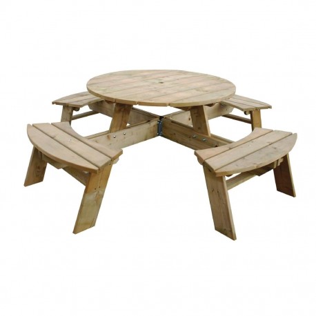 Rowlinson ronde houten picknicktafel 200 cm - bruin