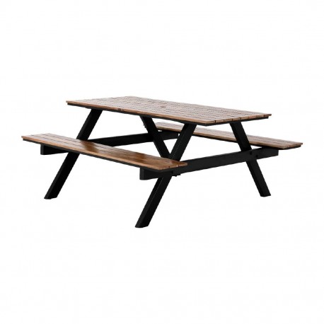 Bolero Acacia rechthoekige picknicktafel bankenset – acaciahout, bruin