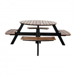 Bolero Acacia picknicktafel bankenset rond – acaciahout – bruin