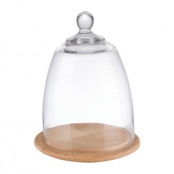 APS serveerplank met glazen cloche 185mm – houten presenteerplank met heldere stolp