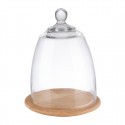 APS serveerplank met glazen cloche 185mm – houten presenteerplank met heldere stolp